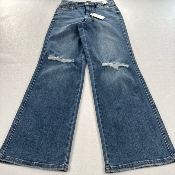 NWT Judy Blue Jeans Straight Womens 29 High Waist Straight Leg Blue Distressed - Picture 2 of 8